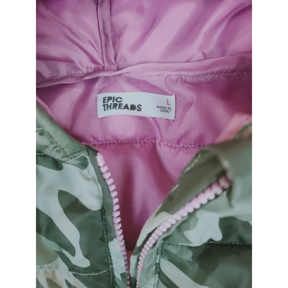 Epic Threads Girls Camo Hooded Puffer Jacket L